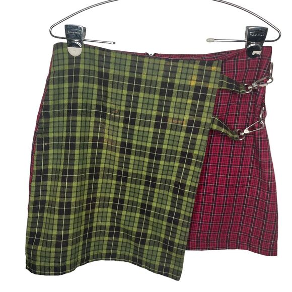 The Ragged Priest Womens Red Green Plaid Wrap Tartan Mini Skirt w/ Buckle Medium - Picture 1 of 5